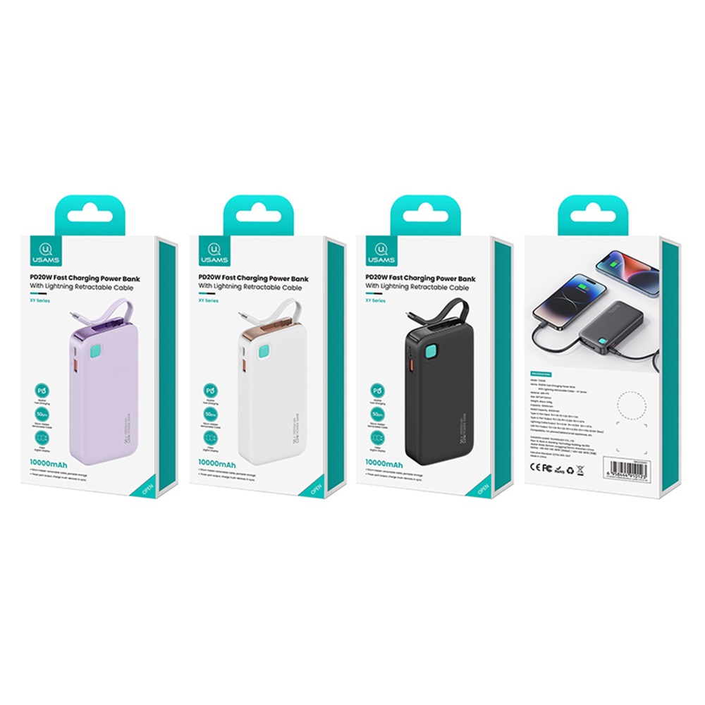 CD225 20W Digital Display Fast Charging Power Bank With Lightning Retractable Cable 10000mAh - XY Series